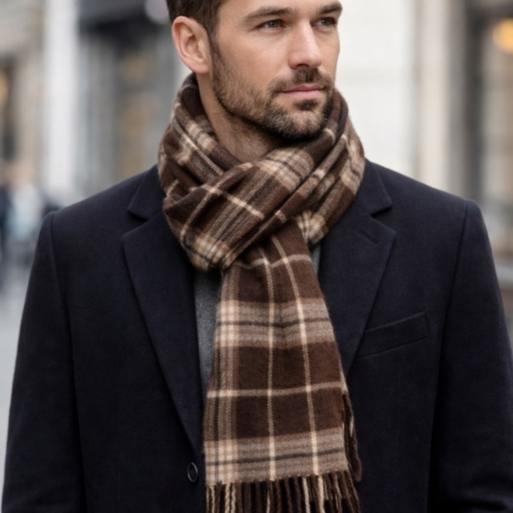 Lord & Taylor Cashmere Brown Plaid Scarf